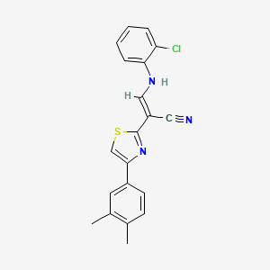 molecular formula C20H16ClN3S B2701334 (E)-3-((2-氯苯基)氨基)-2-(4-(3,4-二甲基苯基)噻唑-2-基)丙烯腈 CAS No. 373376-06-8