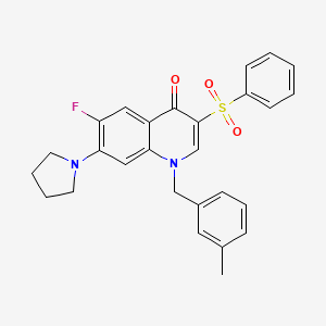 molecular formula C27H25FN2O3S B2701343 6-fluoro-1-(3-methylbenzyl)-3-(phenylsulfonyl)-7-pyrrolidin-1-ylquinolin-4(1H)-one CAS No. 892760-81-5