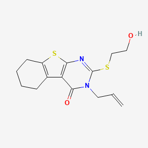 molecular formula C15H18N2O2S2 B2701345 2-(2-Hydroxyethylsulfanyl)-3-prop-2-enyl-5,6,7,8-tetrahydro-[1]benzothiolo[2,3-d]pyrimidin-4-one CAS No. 42062-94-2