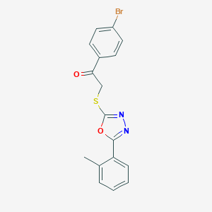 molecular formula C17H13BrN2O2S B270135 1-(4-Bromophenyl)-2-{[5-(2-methylphenyl)-1,3,4-oxadiazol-2-yl]sulfanyl}ethanone 