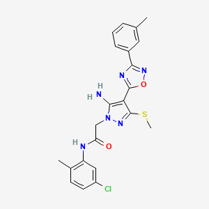 molecular formula C22H21ClN6O2S B2701358 2-[5-amino-4-[3-(3-methylphenyl)-1,2,4-oxadiazol-5-yl]-3-(methylthio)-1H-pyrazol-1-yl]-N-(5-chloro-2-methylphenyl)acetamide CAS No. 1243028-27-4