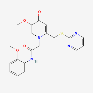 molecular formula C20H20N4O4S B2701369 2-(5-methoxy-4-oxo-2-((pyrimidin-2-ylthio)methyl)pyridin-1(4H)-yl)-N-(2-methoxyphenyl)acetamide CAS No. 920220-97-9