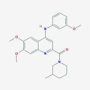 molecular formula C25H29N3O4 B2701381 (6,7-二甲氧基-4-((3-甲氧基苯基)氨基)喹啉-2-基)(3-甲基哌啶-1-基)甲酮 CAS No. 1251689-09-4