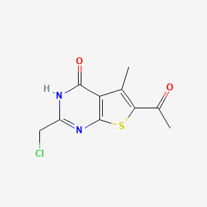 molecular formula C10H9ClN2O2S B2701386 6-acetyl-2-(chloromethyl)-5-methylthieno[2,3-d]pyrimidin-4(3H)-one CAS No. 730976-52-0