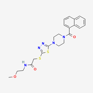 molecular formula C22H25N5O3S2 B2701396 2-((5-(4-(1-萘甲酰)哌嗪-1-基)-1,3,4-噻二唑-2-基)硫)-N-(2-甲氧基乙基)乙酰胺 CAS No. 1105201-84-0