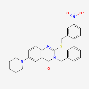molecular formula C27H26N4O3S B2701397 3-Benzyl-2-[(3-nitrophenyl)methylsulfanyl]-6-piperidin-1-ylquinazolin-4-one CAS No. 689228-03-3