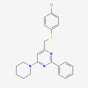 molecular formula C22H22ClN3S B2701404 4-氯苯基(2-苯基-6-哌啶-4-嘧啶基)甲基硫醚 CAS No. 306980-41-6