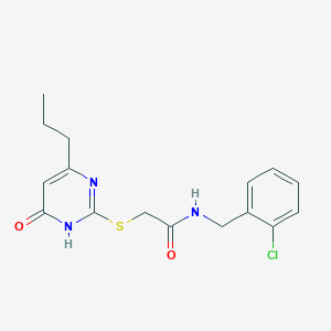 molecular formula C16H18ClN3O2S B2701413 N-[(2-chlorophenyl)methyl]-2-[(6-oxo-4-propyl-1,6-dihydropyrimidin-2-yl)sulfanyl]acetamide CAS No. 402864-47-5