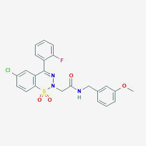 molecular formula C23H19ClFN3O4S B2701414 2-(6-chloro-4-(2-fluorophenyl)-1,1-dioxido-2H-benzo[e][1,2,3]thiadiazin-2-yl)-N-(3-methoxybenzyl)acetamide CAS No. 1031555-33-5