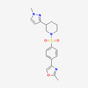 molecular formula C19H22N4O3S B2701423 2-methyl-4-(4-((3-(1-methyl-1H-pyrazol-3-yl)piperidin-1-yl)sulfonyl)phenyl)oxazole CAS No. 2176270-74-7