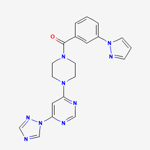 molecular formula C20H19N9O B2701425 (4-(6-(1H-1,2,4-triazol-1-yl)pyrimidin-4-yl)piperazin-1-yl)(3-(1H-pyrazol-1-yl)phenyl)methanone CAS No. 1795443-74-1