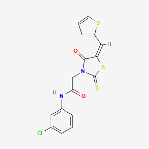 molecular formula C16H11ClN2O2S3 B2701431 N-(3-chlorophenyl)-2-[(5E)-4-oxo-2-sulfanylidene-5-(thiophen-2-ylmethylidene)-1,3-thiazolidin-3-yl]acetamide CAS No. 637318-32-2