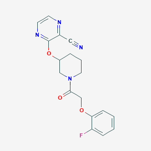 molecular formula C18H17FN4O3 B2701437 3-((1-(2-(2-Fluorophenoxy)acetyl)piperidin-3-yl)oxy)pyrazine-2-carbonitrile CAS No. 2034502-92-4