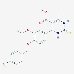 molecular formula C22H23ClN2O4S B2701447 methyl 4-{4-[(4-chlorophenyl)methoxy]-3-ethoxyphenyl}-6-methyl-2-sulfanylidene-1,2,3,4-tetrahydropyrimidine-5-carboxylate CAS No. 526189-44-6