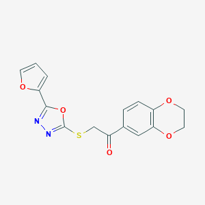 molecular formula C16H12N2O5S B270145 1-(2,3-Dihydro-1,4-benzodioxin-6-yl)-2-{[5-(2-furyl)-1,3,4-oxadiazol-2-yl]sulfanyl}ethanone 