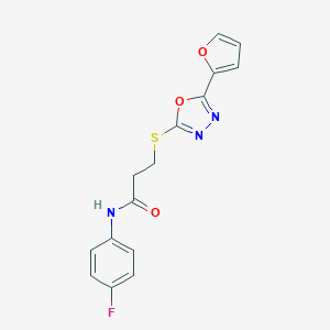 molecular formula C15H12FN3O3S B270146 N-(4-fluorophenyl)-3-{[5-(2-furyl)-1,3,4-oxadiazol-2-yl]sulfanyl}propanamide 