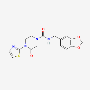 molecular formula C16H16N4O4S B2701465 N-(1,3-Benzodioxol-5-ylmethyl)-3-oxo-4-(1,3-thiazol-2-yl)piperazine-1-carboxamide CAS No. 2320856-41-3