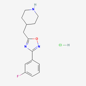 molecular formula C14H17ClFN3O B2701473 4-{[3-(3-Fluorophenyl)-1,2,4-oxadiazol-5-yl]methyl}piperidine hydrochloride CAS No. 2058529-82-9