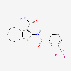 molecular formula C18H17F3N2O2S B2701475 2-(3-(三氟甲基)苯甲酰胺基)-5,6,7,8-四氢-4H-环庚噻吩-3-甲酰胺 CAS No. 477539-29-0
