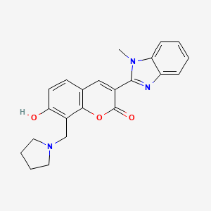 molecular formula C22H21N3O3 B2701507 7-hydroxy-3-(1-methyl-1H-benzo[d]imidazol-2-yl)-8-(pyrrolidin-1-ylmethyl)-2H-chromen-2-one CAS No. 383891-88-1