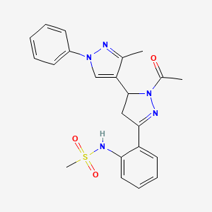 molecular formula C22H23N5O3S B2701533 N-(2-{2-acetyl-3'-methyl-1'-phenyl-3,4-dihydro-1'H,2H-[3,4'-bipyrazole]-5-yl}phenyl)methanesulfonamide CAS No. 956772-58-0