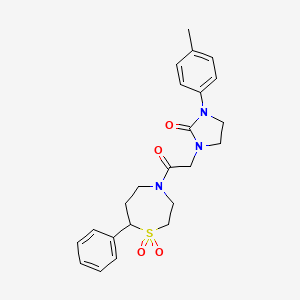 molecular formula C23H27N3O4S B2701548 1-(2-(1,1-二氧代-7-苯基-1,4-噻吩并[4,5-d]嘧啶-4-基)-2-氧代乙基)-3-(对甲苯基)咪唑烷-2-酮 CAS No. 2034528-10-2