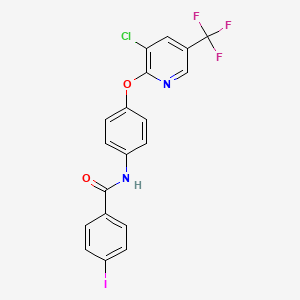 molecular formula C19H11ClF3IN2O2 B2701551 N-(4-{[3-chloro-5-(trifluoromethyl)-2-pyridinyl]oxy}phenyl)-4-iodobenzenecarboxamide CAS No. 343373-53-5