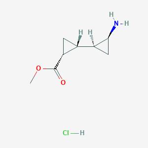 molecular formula C8H14ClNO2 B2701558 Methyl (1R,2R)-2-[(1S,2S)-2-aminocyclopropyl]cyclopropane-1-carboxylate;hydrochloride CAS No. 2377005-01-9