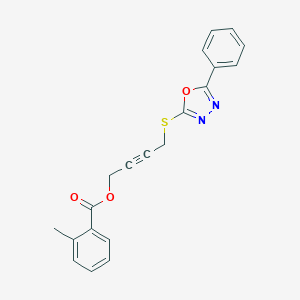 molecular formula C20H16N2O3S B270158 4-[(5-Phenyl-1,3,4-oxadiazol-2-yl)sulfanyl]-2-butynyl 2-methylbenzoate 