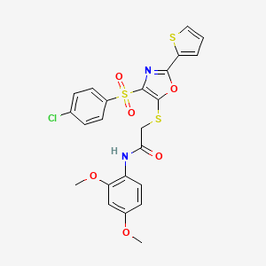 molecular formula C23H19ClN2O6S3 B2701622 2-((4-((4-氯苯基)磺酰)-2-(噻吩-2-基)噁唑-5-基)硫)-N-(2,4-二甲氧基苯基)乙酰胺 CAS No. 850928-04-0