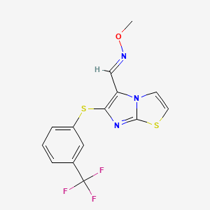 molecular formula C14H10F3N3OS2 B2701623 6-{[3-(trifluoromethyl)phenyl]sulfanyl}imidazo[2,1-b][1,3]thiazole-5-carbaldehyde O-methyloxime CAS No. 339023-19-7
