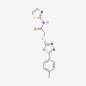 molecular formula C14H12N4O2S2 B2701632 N-(thiazol-2-yl)-2-((5-(p-tolyl)-1,3,4-oxadiazol-2-yl)thio)acetamide CAS No. 497927-03-4