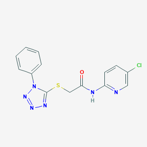 molecular formula C14H11ClN6OS B270164 N-(5-chloro-2-pyridinyl)-2-[(1-phenyl-1H-tetraazol-5-yl)sulfanyl]acetamide 