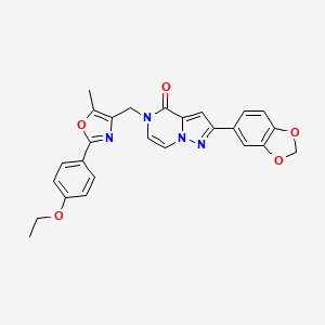 molecular formula C26H22N4O5 B2701675 2-(benzo[d][1,3]dioxol-5-yl)-5-((2-(4-ethoxyphenyl)-5-methyloxazol-4-yl)methyl)pyrazolo[1,5-a]pyrazin-4(5H)-one CAS No. 1358377-75-9
