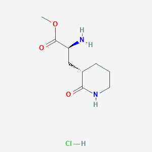 molecular formula C9H17ClN2O3 B2701679 甲基(2S)-2-氨基-3-[(3S)-2-氧代吡咯啉-3-基]丙酸酯盐酸盐 CAS No. 2148975-91-9