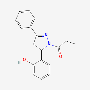 molecular formula C18H18N2O2 B2701697 1-[3-(2-Hydroxyphenyl)-5-phenyl-3,4-dihydropyrazol-2-yl]propan-1-one CAS No. 868155-42-4