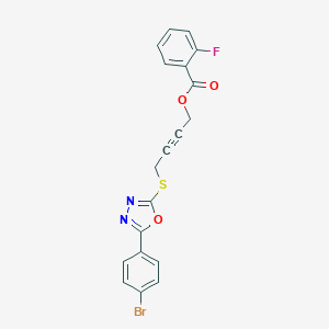 molecular formula C19H12BrFN2O3S B270170 4-{[5-(4-Bromophenyl)-1,3,4-oxadiazol-2-yl]sulfanyl}-2-butynyl 2-fluorobenzoate 
