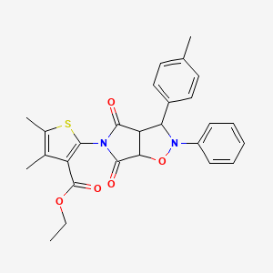 molecular formula C27H26N2O5S B2701706 ethyl 4,5-dimethyl-2-[3-(4-methylphenyl)-4,6-dioxo-2-phenylhexahydro-5H-pyrrolo[3,4-d]isoxazol-5-yl]thiophene-3-carboxylate CAS No. 1005266-77-2