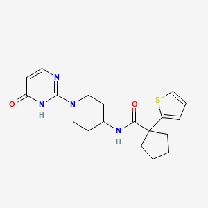 molecular formula C20H26N4O2S B2701709 N-(1-(4-methyl-6-oxo-1,6-dihydropyrimidin-2-yl)piperidin-4-yl)-1-(thiophen-2-yl)cyclopentanecarboxamide CAS No. 1904225-07-5