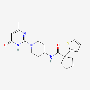 molecular formula C20H26N4O2S B2701709 N-(1-(4-甲基-6-氧代-1,6-二氢嘧啶-2-基)哌嗪-4-基)-1-(噻吩-2-基)环戊烷甲酰胺 CAS No. 1904225-07-5