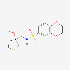 molecular formula C14H19NO5S2 B2701724 N-((3-methoxytetrahydrothiophen-3-yl)methyl)-2,3-dihydrobenzo[b][1,4]dioxine-6-sulfonamide CAS No. 1448046-00-1