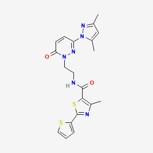 molecular formula C20H20N6O2S2 B2701725 N-(2-(3-(3,5-二甲基-1H-吡唑-1-基)-6-氧代嘧啶-1(6H)-基)乙基)-4-甲基-2-(噻吩-2-基)噻唑-5-羧酰胺 CAS No. 1351623-13-6