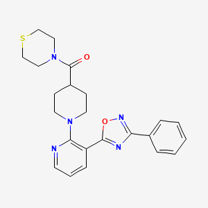 molecular formula C23H25N5O2S B2701732 (1-(3-(3-Phenyl-1,2,4-oxadiazol-5-yl)pyridin-2-yl)piperidin-4-yl)(thiomorpholino)methanone CAS No. 1638709-75-7