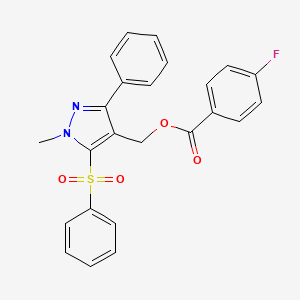 molecular formula C24H19FN2O4S B2701745 [1-methyl-3-phenyl-5-(phenylsulfonyl)-1H-pyrazol-4-yl]methyl 4-fluorobenzenecarboxylate CAS No. 318289-30-4