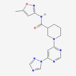 molecular formula C16H18N8O2 B2701756 1-(6-(1H-1,2,4-triazol-1-yl)pyrimidin-4-yl)-N-(5-methylisoxazol-3-yl)piperidine-3-carboxamide CAS No. 1797717-47-5