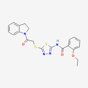 molecular formula C21H20N4O3S2 B2701762 2-ethoxy-N-(5-((2-(indolin-1-yl)-2-oxoethyl)thio)-1,3,4-thiadiazol-2-yl)benzamide CAS No. 477211-88-4