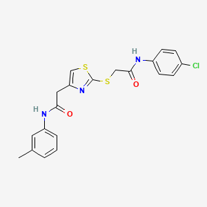molecular formula C20H18ClN3O2S2 B2701771 N-(4-chlorophenyl)-2-((4-(2-oxo-2-(m-tolylamino)ethyl)thiazol-2-yl)thio)acetamide CAS No. 953992-43-3