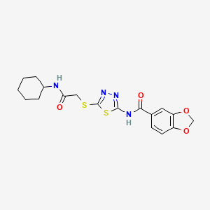 molecular formula C18H20N4O4S2 B2701772 N-(5-((2-(cyclohexylamino)-2-oxoethyl)thio)-1,3,4-thiadiazol-2-yl)benzo[d][1,3]dioxole-5-carboxamide CAS No. 868973-90-4