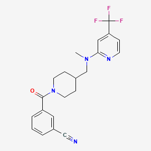 molecular formula C21H21F3N4O B2701774 3-[4-[[Methyl-[4-(trifluoromethyl)pyridin-2-yl]amino]methyl]piperidine-1-carbonyl]benzonitrile CAS No. 2415512-09-1