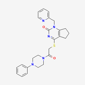 molecular formula C25H27N5O2S B2701784 4-((2-oxo-2-(4-phenylpiperazin-1-yl)ethyl)thio)-1-(pyridin-2-ylmethyl)-6,7-dihydro-1H-cyclopenta[d]pyrimidin-2(5H)-one CAS No. 899999-93-0